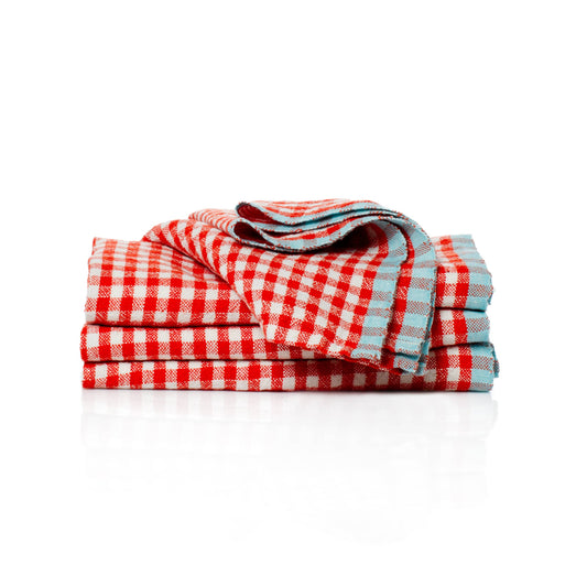 Two-Tone Gingham Napkins - Orange + Aqua