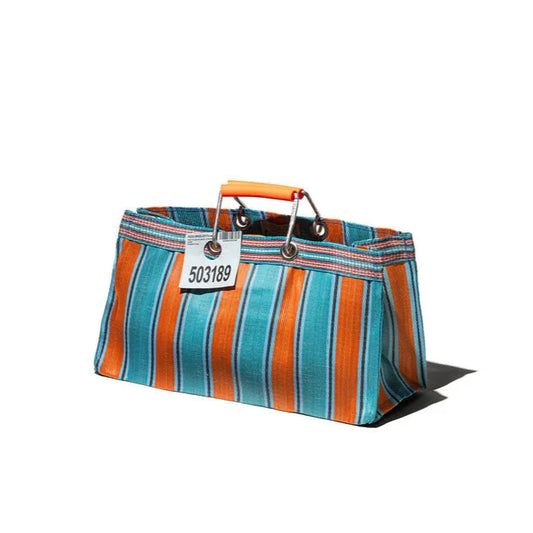 Orange + Blue Recycled Plastic Stripe Bag - Wide