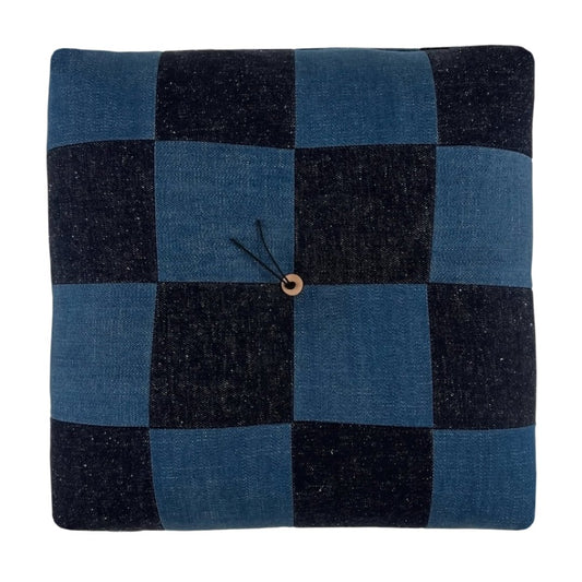 Froebel Cushion - Denim Checkerboard