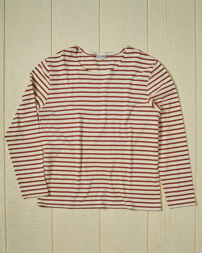 Breton Boatneck Tee in Brown + White Stripe