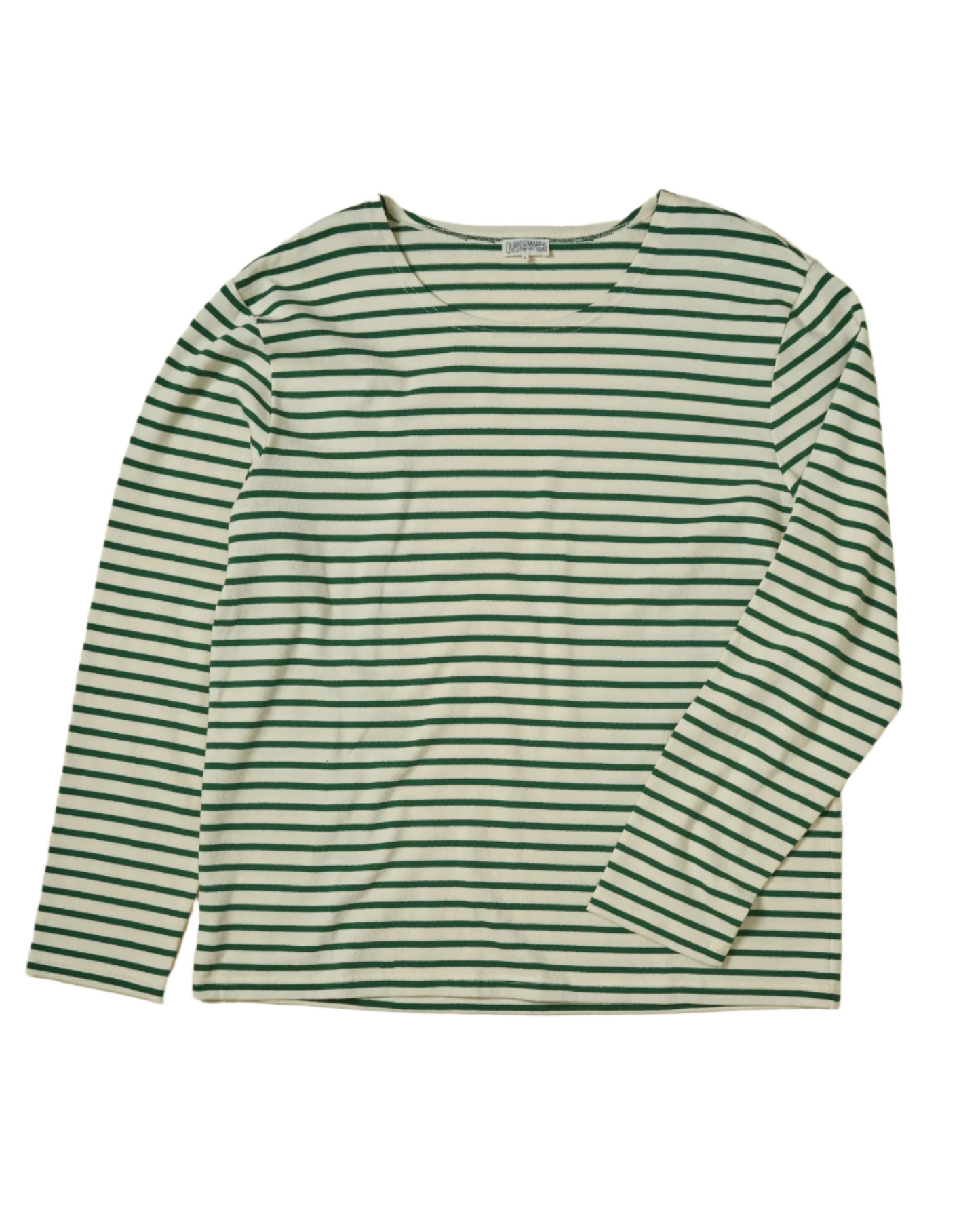 Breton Boatneck Tee in Green + White Stripe