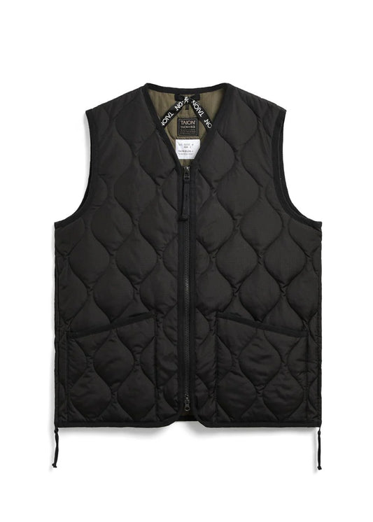 Unisex Military Zip V-Neck Down Vest in Black